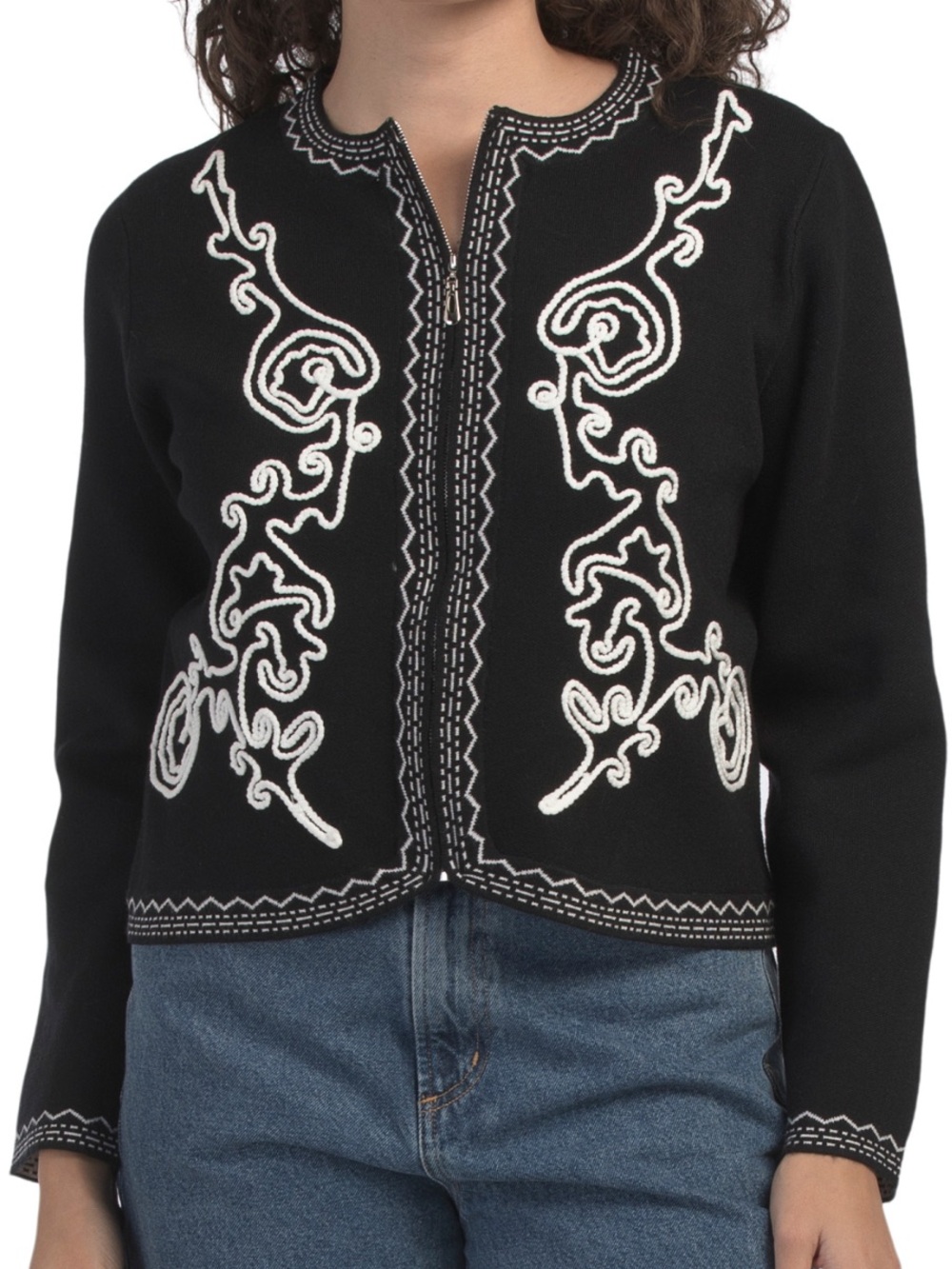 Sioni Milano Embroidered Boyfriend Cardigan for Women